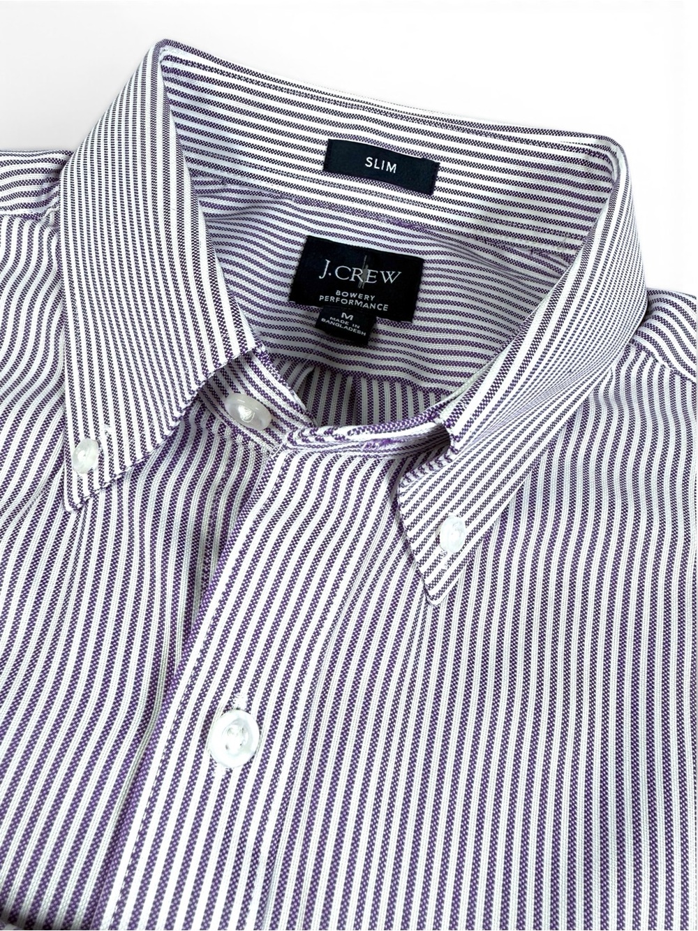 J.Crew Slim Bowery Performance Oxford Purple Stripe Medium NWT